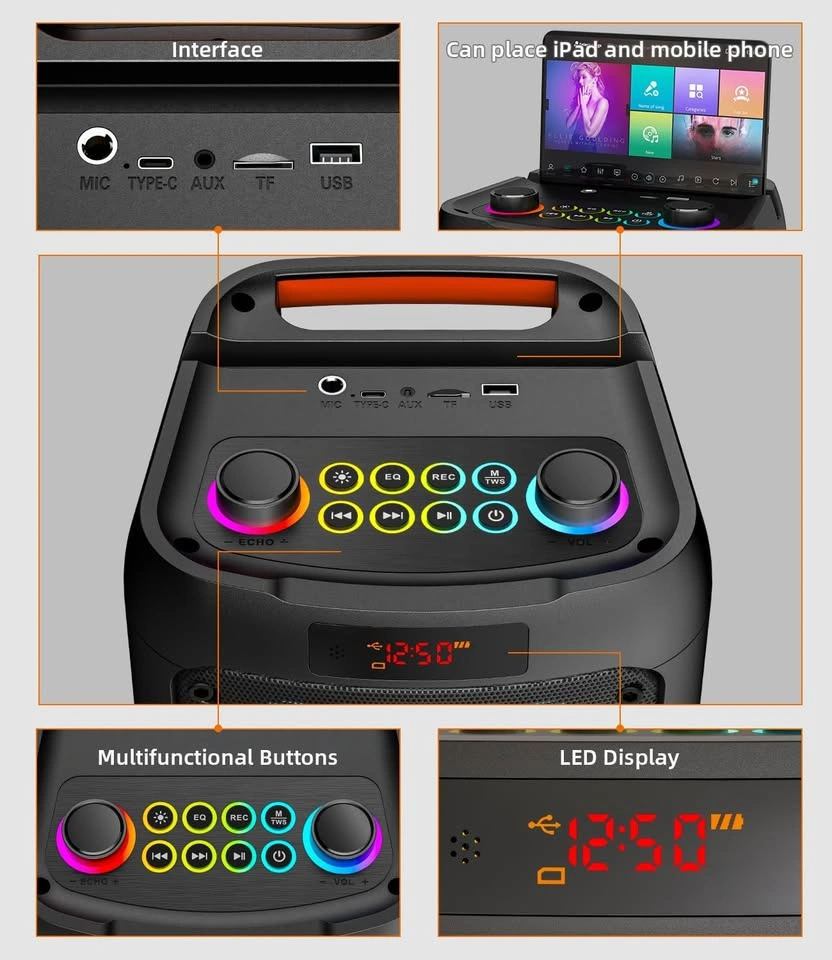Gesnada Portable Karaoke Machine w/ 2 Mics RGB Lights - photo 5
