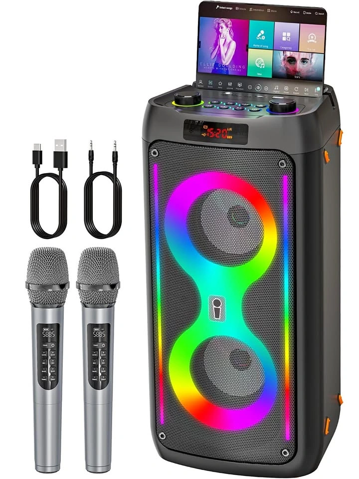 Portable Karaoke Machine Speaker System w/ 2 Wireless Mics