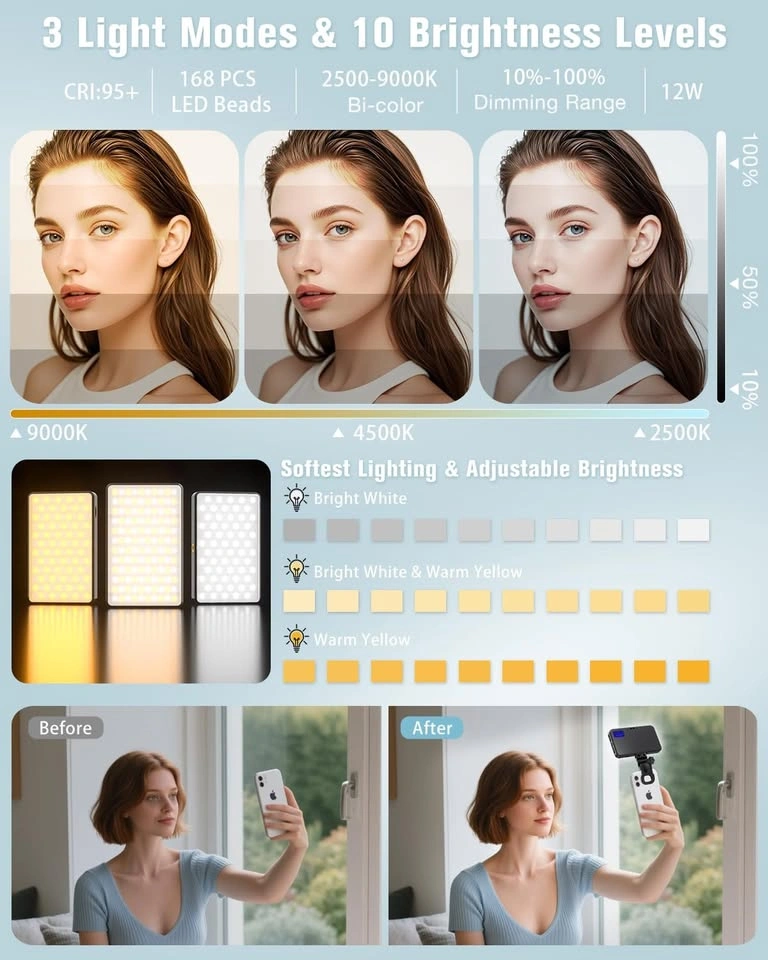 Portable Bi-color LED Video Light for Phone Camera Laptop - photo 3