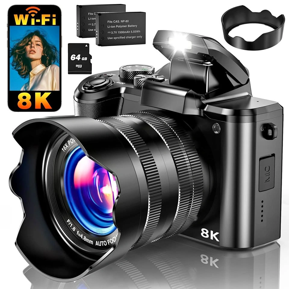 8K Digital Camera, 88MP WiFi Cameras, 3.2" Touchscreen, 16X Zoom