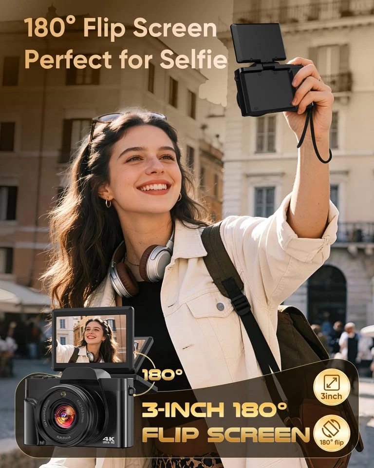 4K Digital Camera with WiFi, 64MP Autofocus, Flip Screen - photo 2