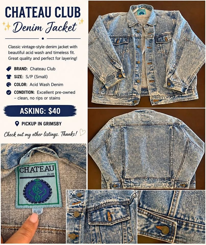 Chateau club denim jacket small (oversized fit)