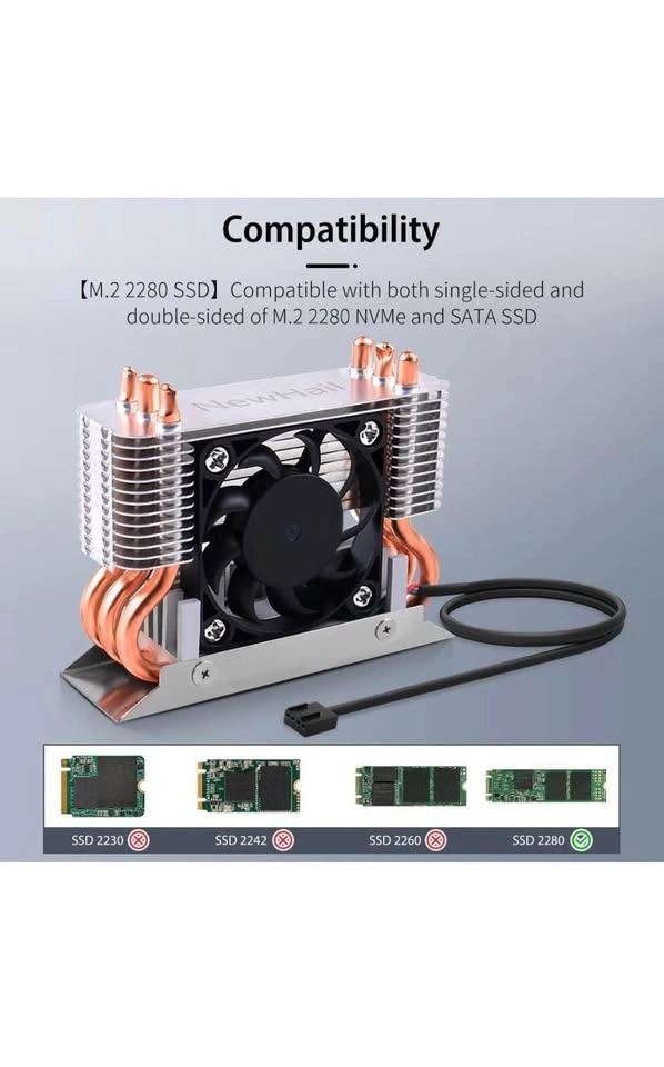 NewHail 12V M.2 2280 SSD Heatsink w/ Fan - photo 2