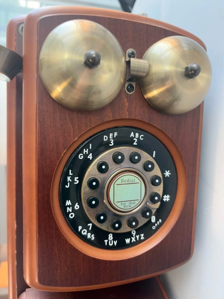 Vintage Style Wall Telephone – Wood & Brass Retro Phone - photo 3
