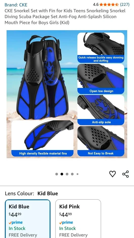 Kids Snorkel Set Blue (Mask + Snorkel + Fins) | Brand New | $30 - photo 2