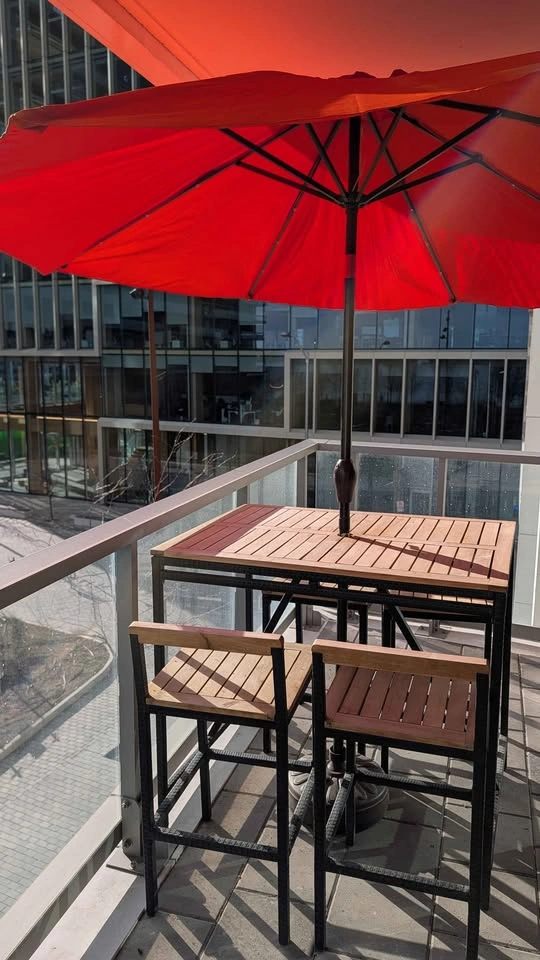 5-Pc Acacia Wood Bar Set + Umbrella & Cover (Assembled!) - photo 4