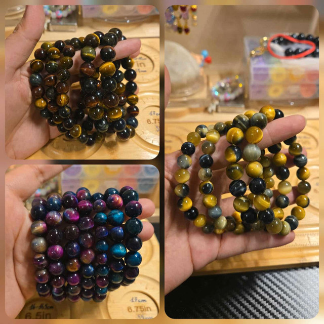 Natural Multicoloured Tiger's Eye Beaded Bracelets