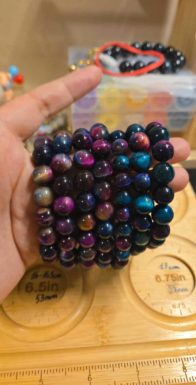 Natural Multicoloured Tiger's Eye Beaded Bracelets - photo 3
