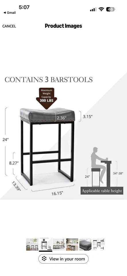 Counter Bar Stool 3pcs