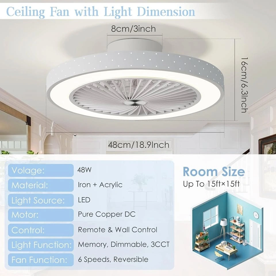POWROL Ceiling Fan with Lights Low Profile Flush Mount
