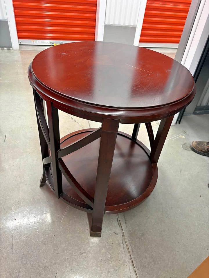 Solid Wood Round End Table | Cherry Finish | Two-Tier Shelf