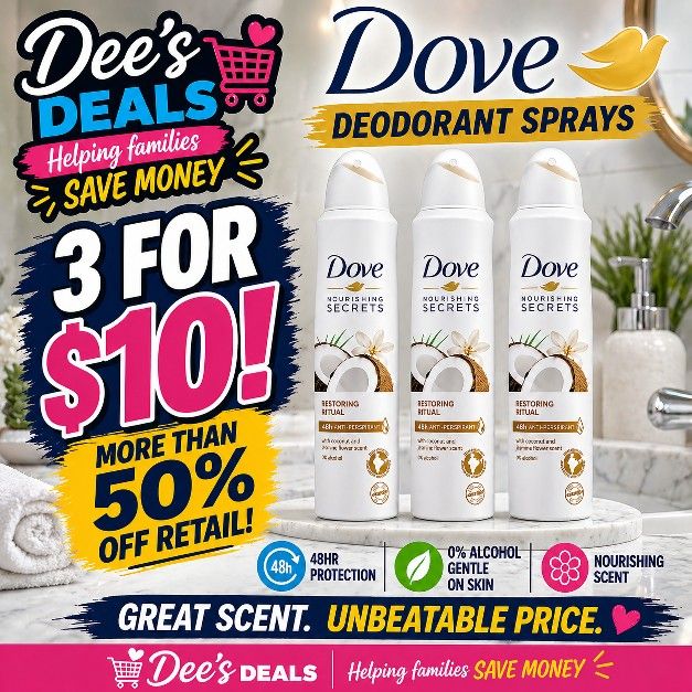 Dove Deodorant Sprays 3 For $10