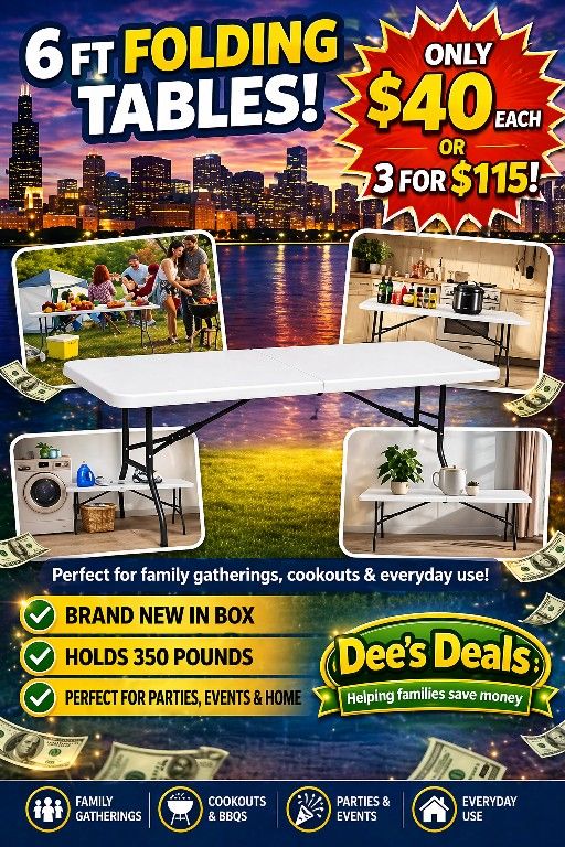 6 Foot Folding Tables $40 BRAND NEW IN BOX