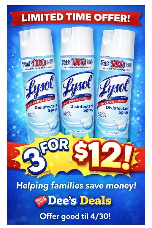 Lysol Disinfectant Sprays Sale 3 For $12 Limited Time