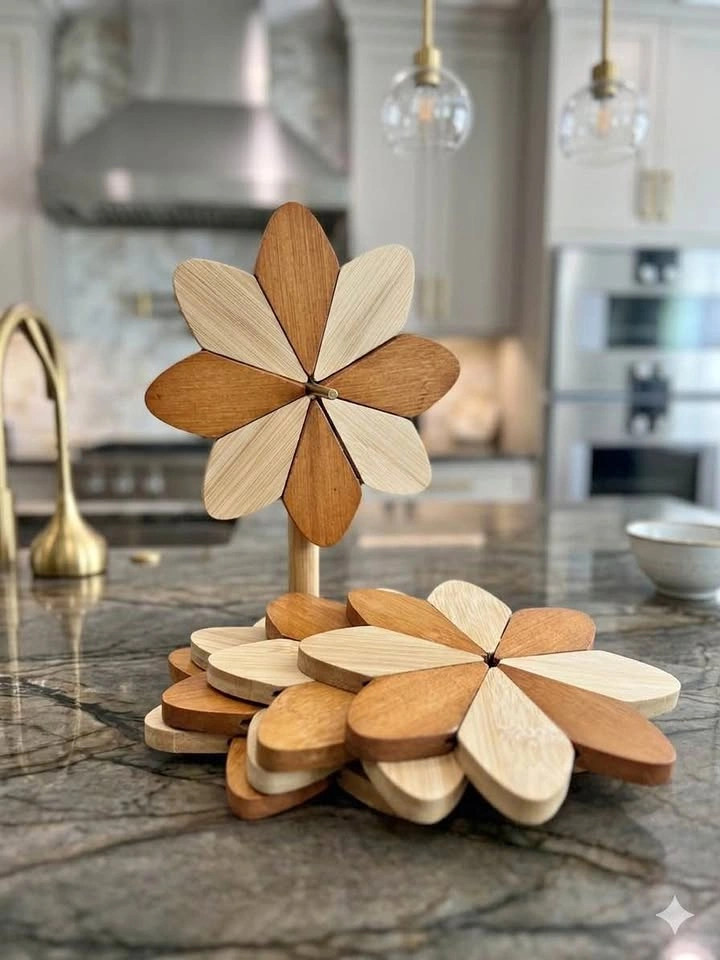 Eco-Friendly Bamboo Windmill Trivet & Coaster Set - 5 Piece