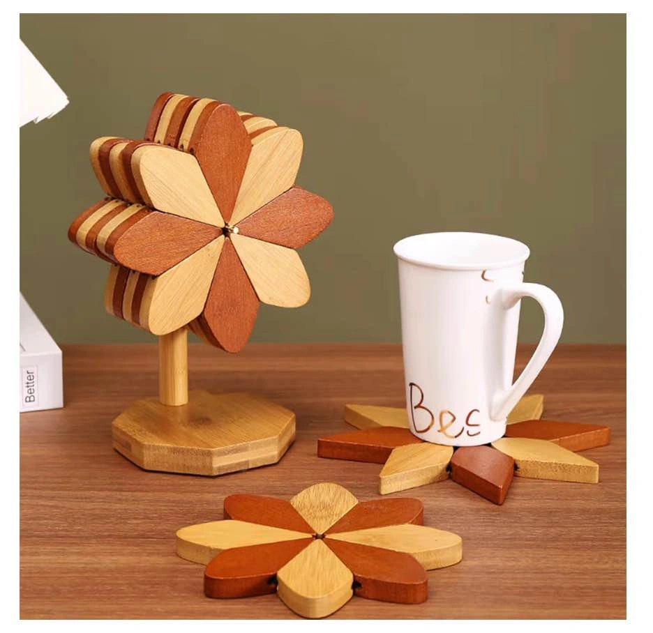 Eco-Friendly Bamboo Windmill Trivet & Coaster Set - 5 Piece - photo 2