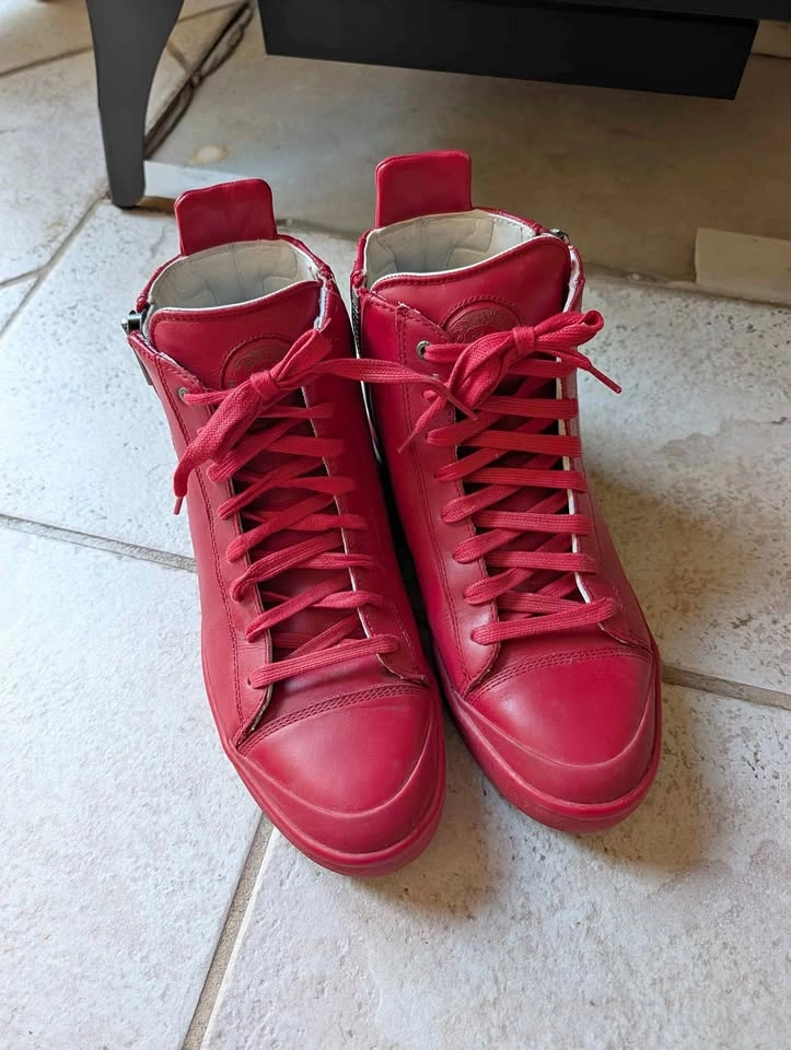 Diesel Red High Top Zipper Sneakers Size 12 Men's