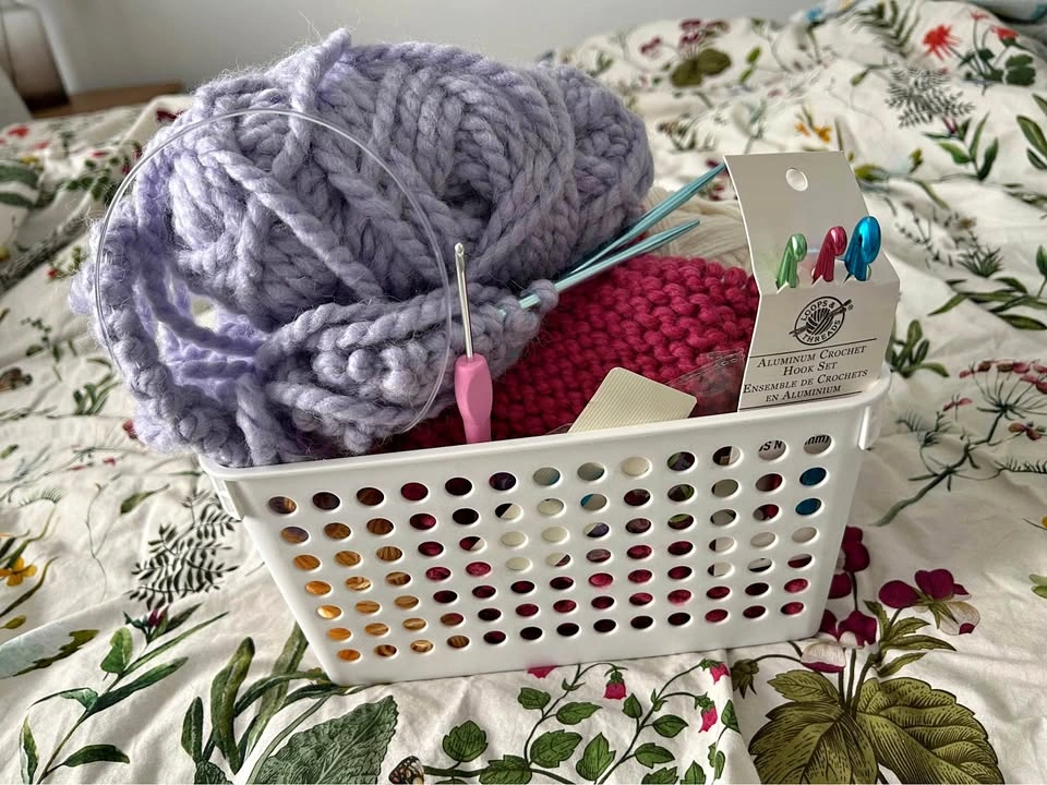 Knitting Crochet Yarn Hooks Needles Basket Bundle