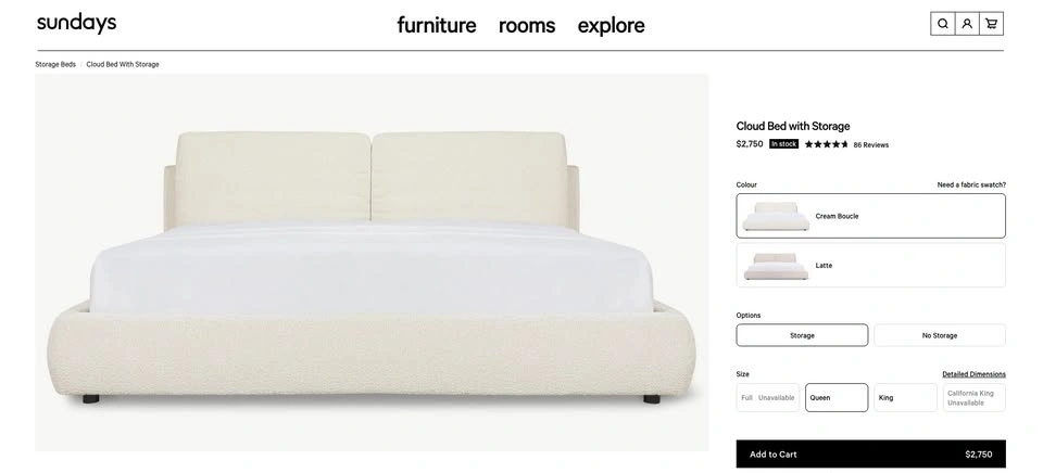 Sundays Cloud Queen Bed with Storage – Stone - photo 2