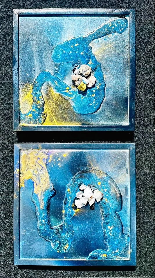 Dual Panel Abstract Set | Original Mixed Media on Glass (Set of