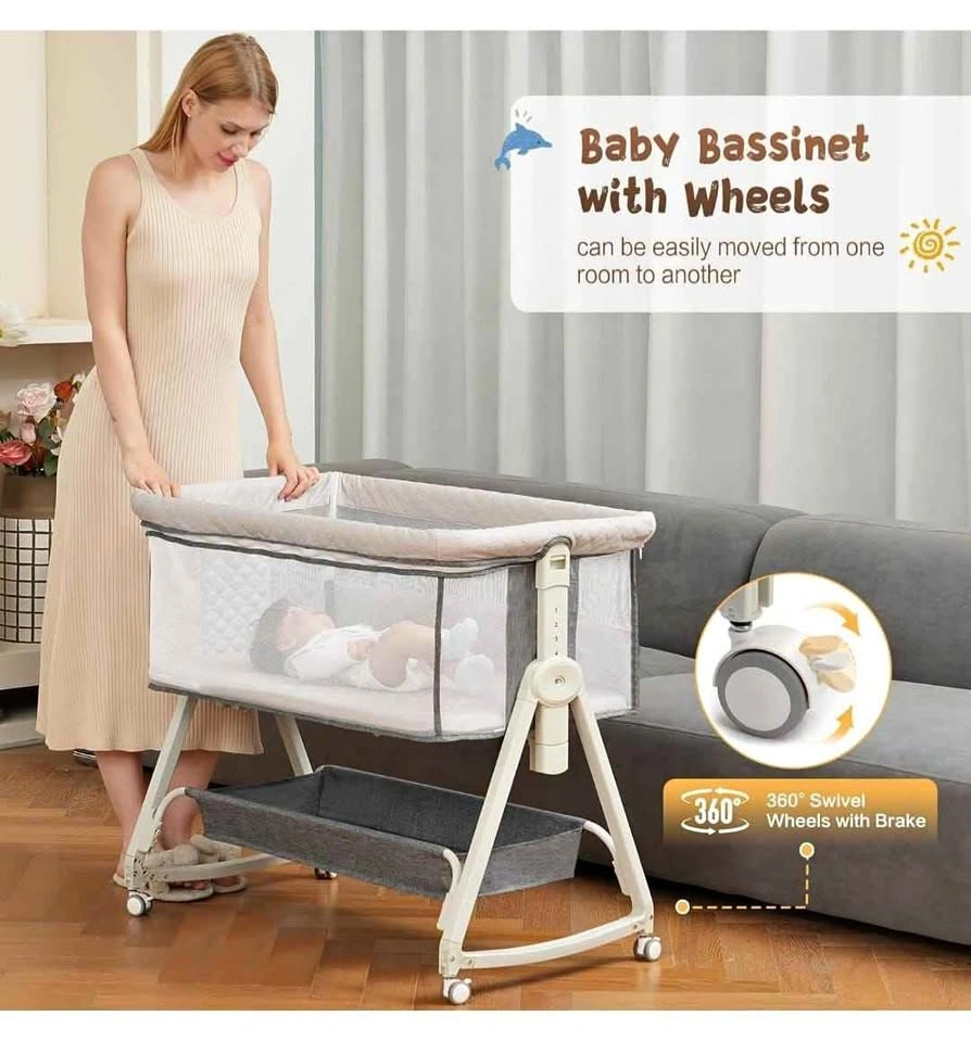 Baby Bassinet, Bedside Sleeper with Wheels