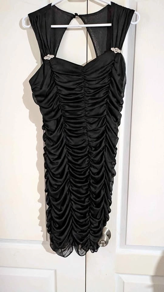 Black Ruched Dress w Rhinestone Detail