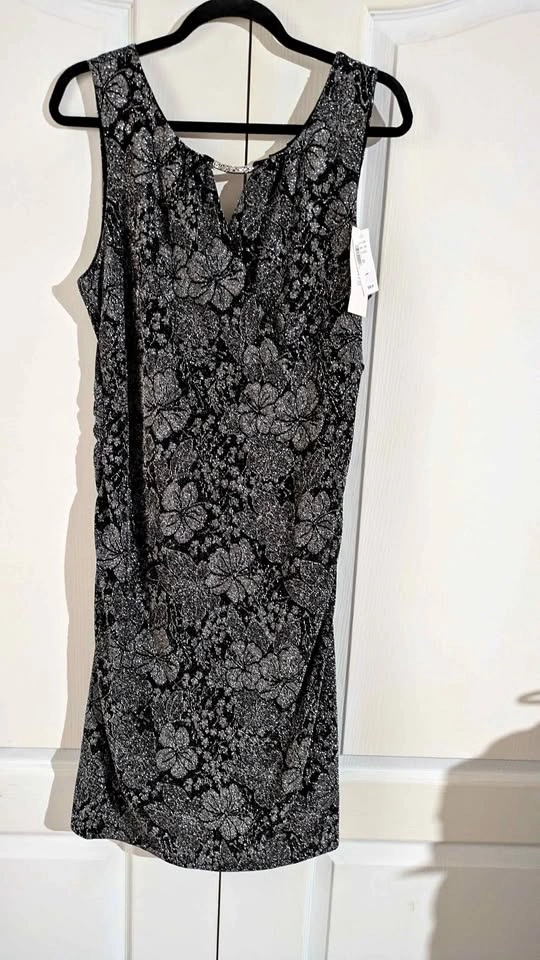 Black Silver Glitter Floral Dress Size 12 New With Tags