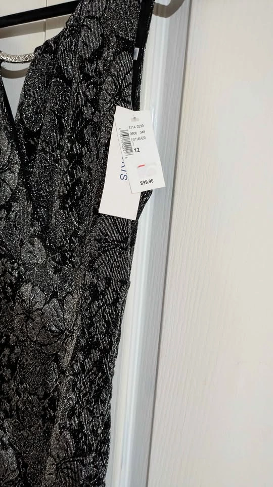 Black Silver Glitter Floral Dress Size 12 New With Tags - photo 2