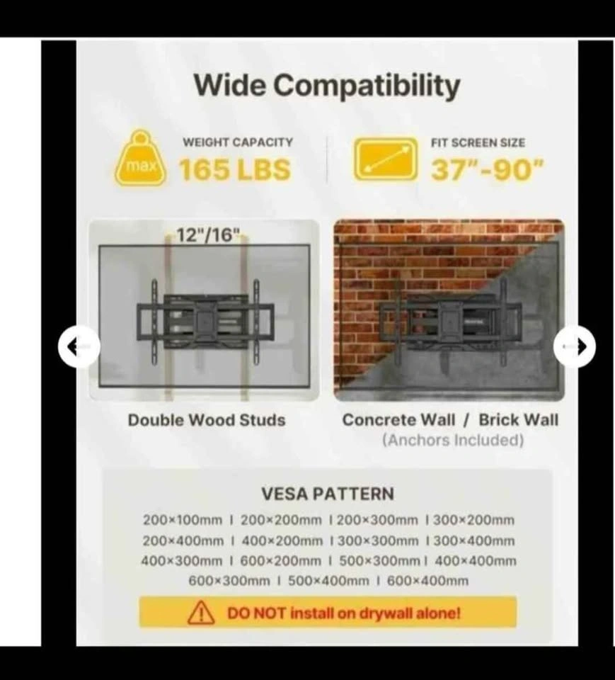 New MONTEK Full Motion TV Wall Mount - 37-90 inch TVs - photo 2