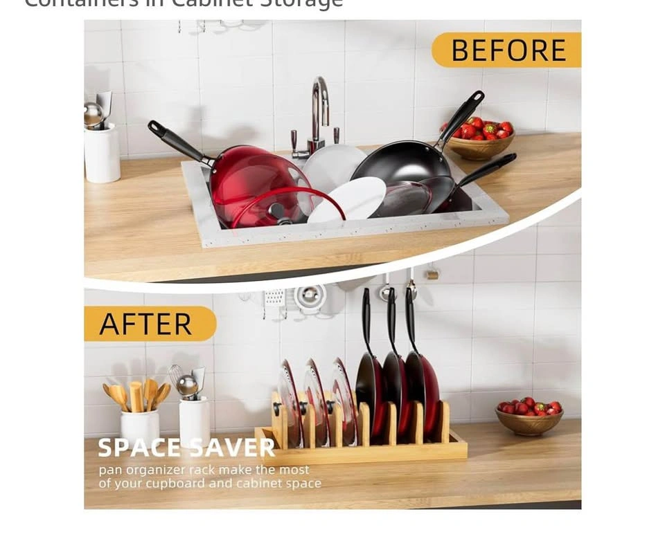 Declutter Your Kitchen! 🍳 Bamboo Pot Lid & Pan Organizer - photo 3