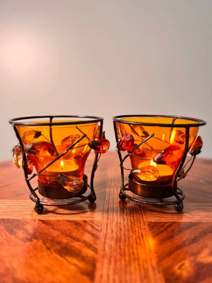 Geometric Glass & Metal Tealight Holders - Set of 2 - photo 2