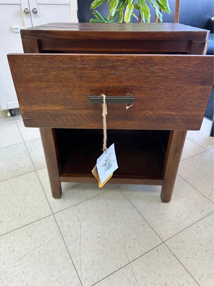Rustic Wood Nightstand with Drawer - photo 2