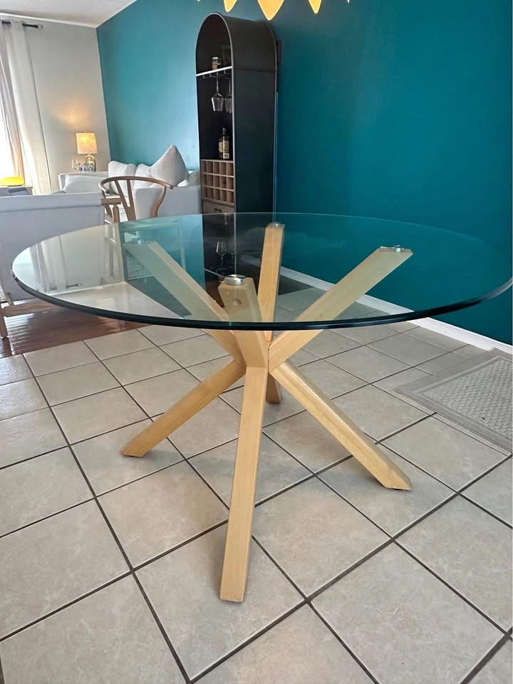 Structube Riga Solid Ash Wood Dining Table w/ Glass Top