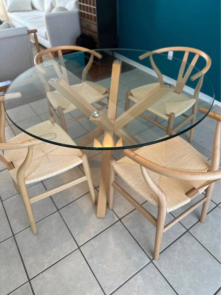 Structube Riga Solid Ash Wood Dining Table w/ Glass Top - photo 2