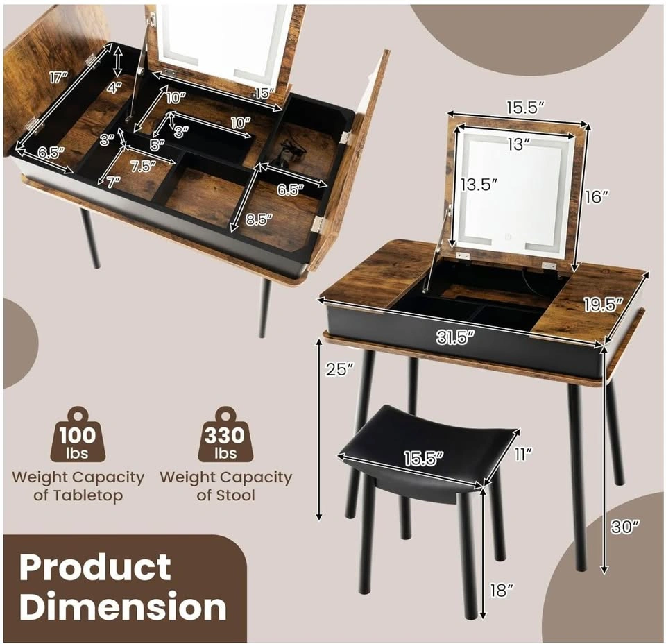 CHARMAID Vanity Desk with Lighted Mirror - photo 4