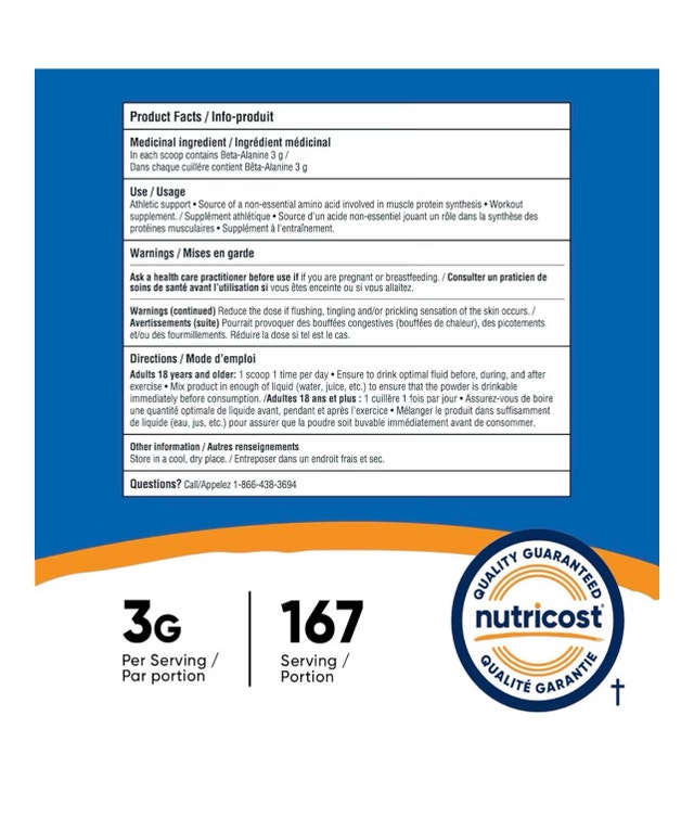 Nutricost Beta Alanine Powder (500 Grams) Unflavored - photo 3