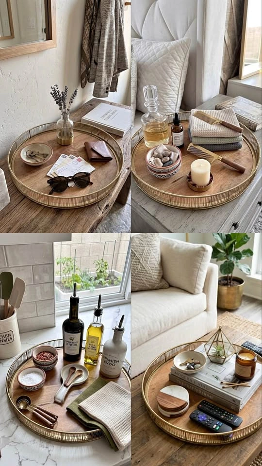 $25 | Decor tray - wooden base and metallic wire rim