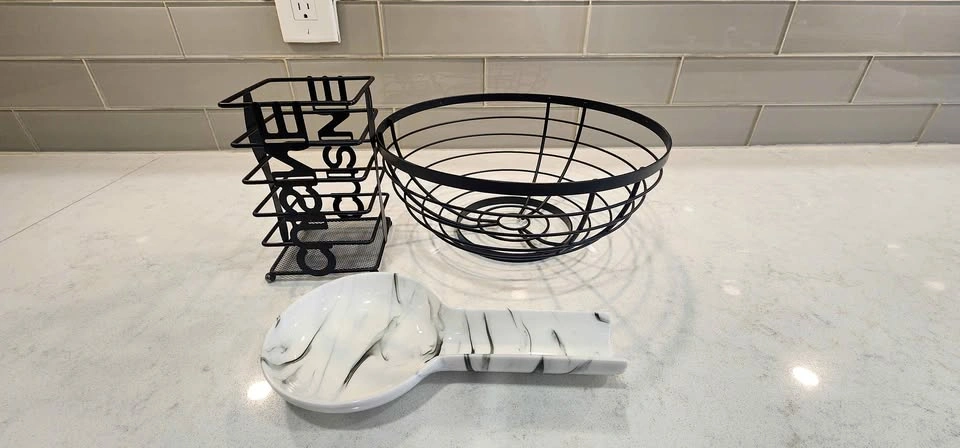 Kitchen Organizer Set – Fruit Basket, Spoon Rest & Spoon/Fork Ho