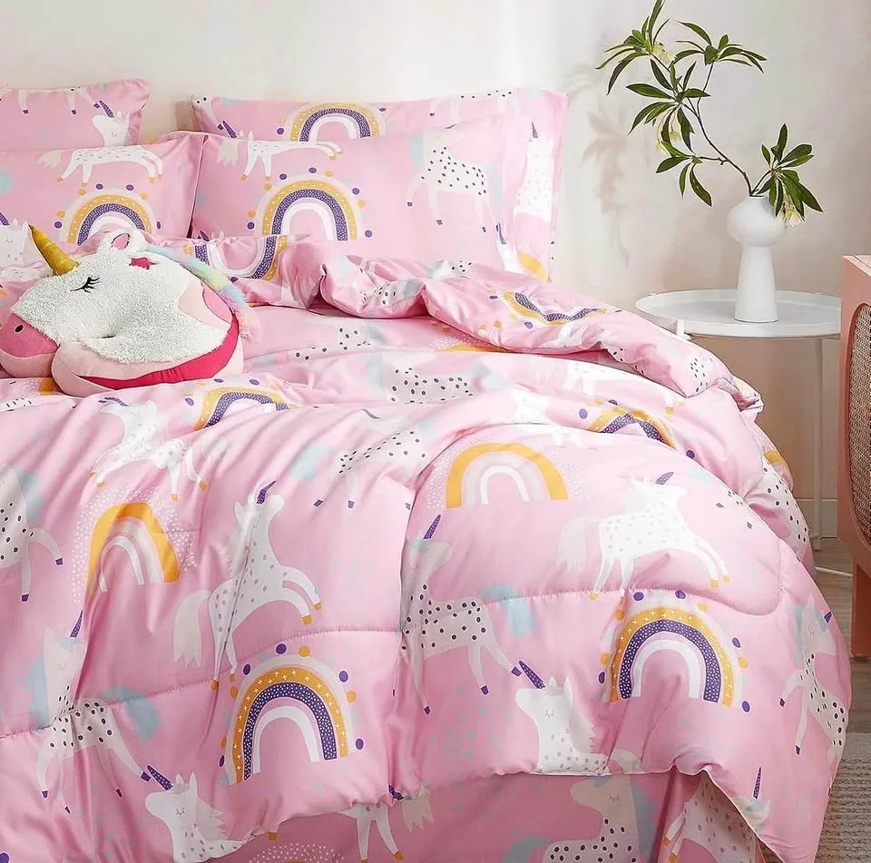 Kids Pink Unicorn Bedding 7 Pc Full/Queen Comforter Set