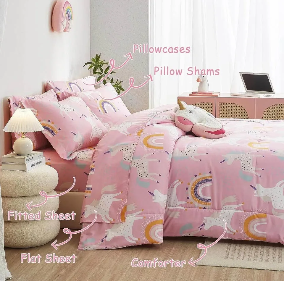 Kids Pink Unicorn Bedding 7 Pc Full/Queen Comforter Set - photo 2