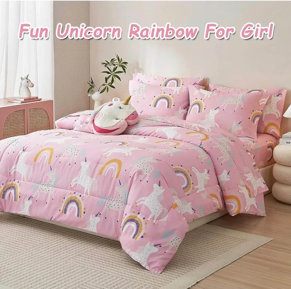 Kids Pink Unicorn Bedding 7 Pc Full/Queen Comforter Set - photo 3