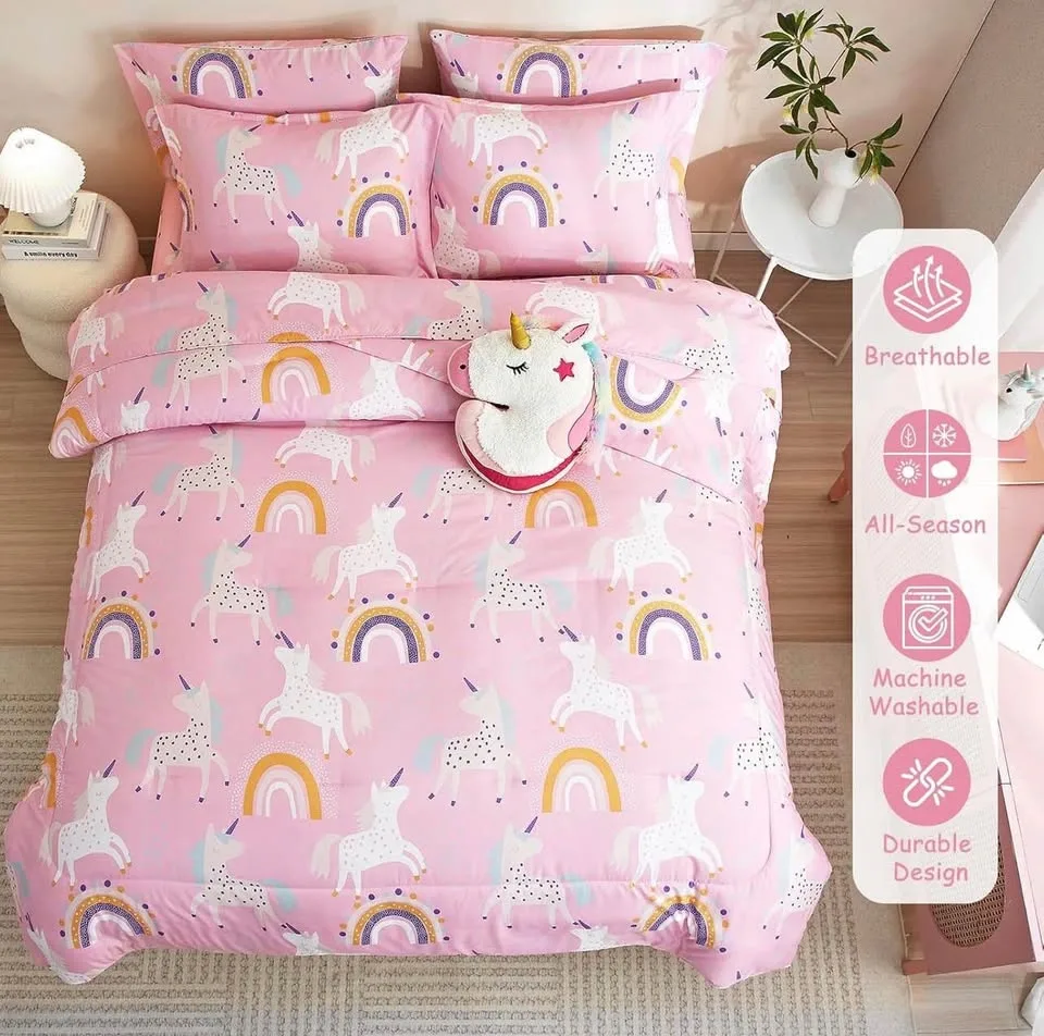 Kids Pink Unicorn Bedding 7 Pc Full/Queen Comforter Set - photo 4