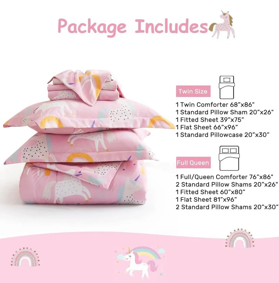 Kids Pink Unicorn Bedding 7 Pc Full/Queen Comforter Set - photo 5