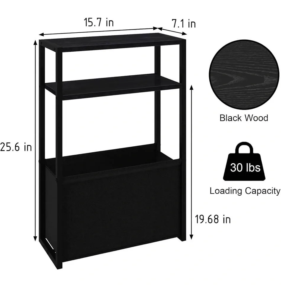 New-Black Slim Side Table with Magazine Rack - photo 2