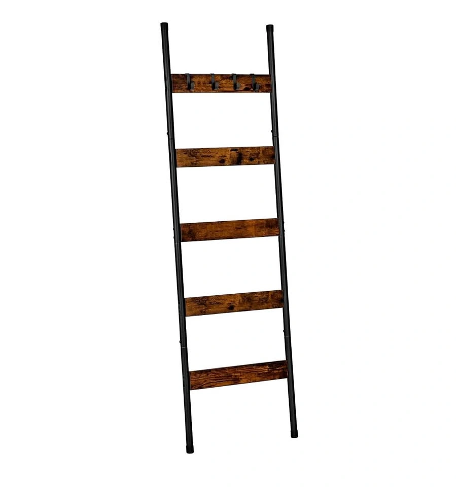 HOOBRO Blanket Ladder, 5-Tier Towel Rack, Rustic Brown/Black