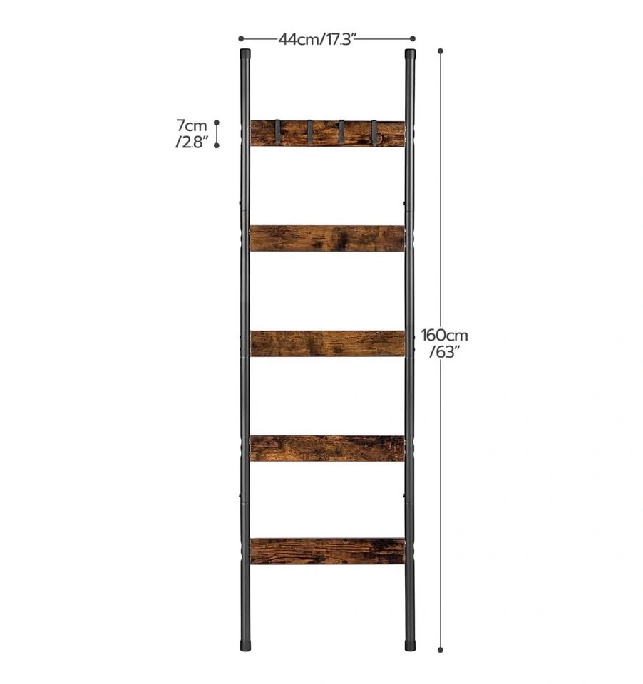 HOOBRO Blanket Ladder, 5-Tier Towel Rack, Rustic Brown/Black - photo 3
