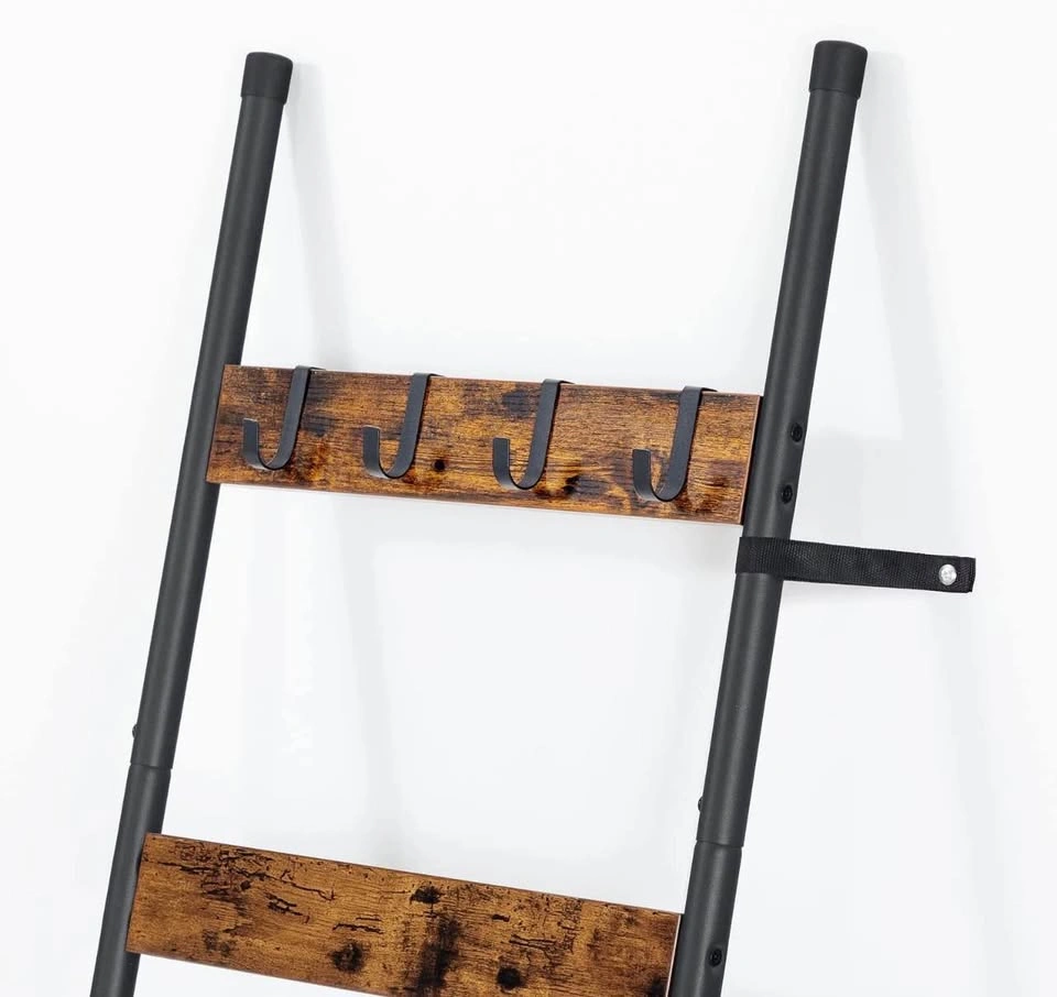 HOOBRO Blanket Ladder, 5-Tier Towel Rack, Rustic Brown/Black - photo 5