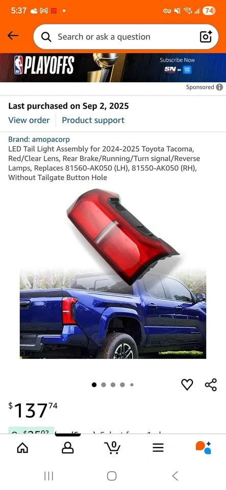 2024 to Current Model Tacoma Driver-Side Tail Light