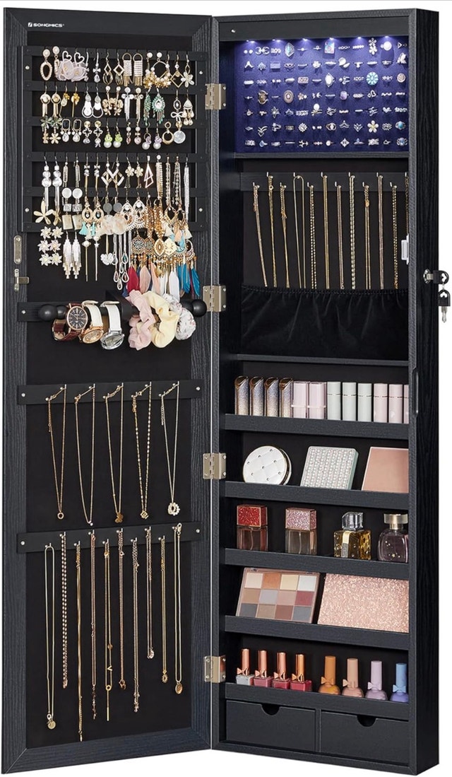 New 6 LEDs Mirror Jewelry Cabinet, 47.2-Inch Tall
