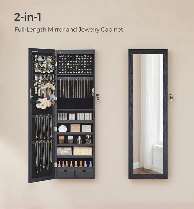 New 6 LEDs Mirror Jewelry Cabinet, 47.2-Inch Tall - photo 2